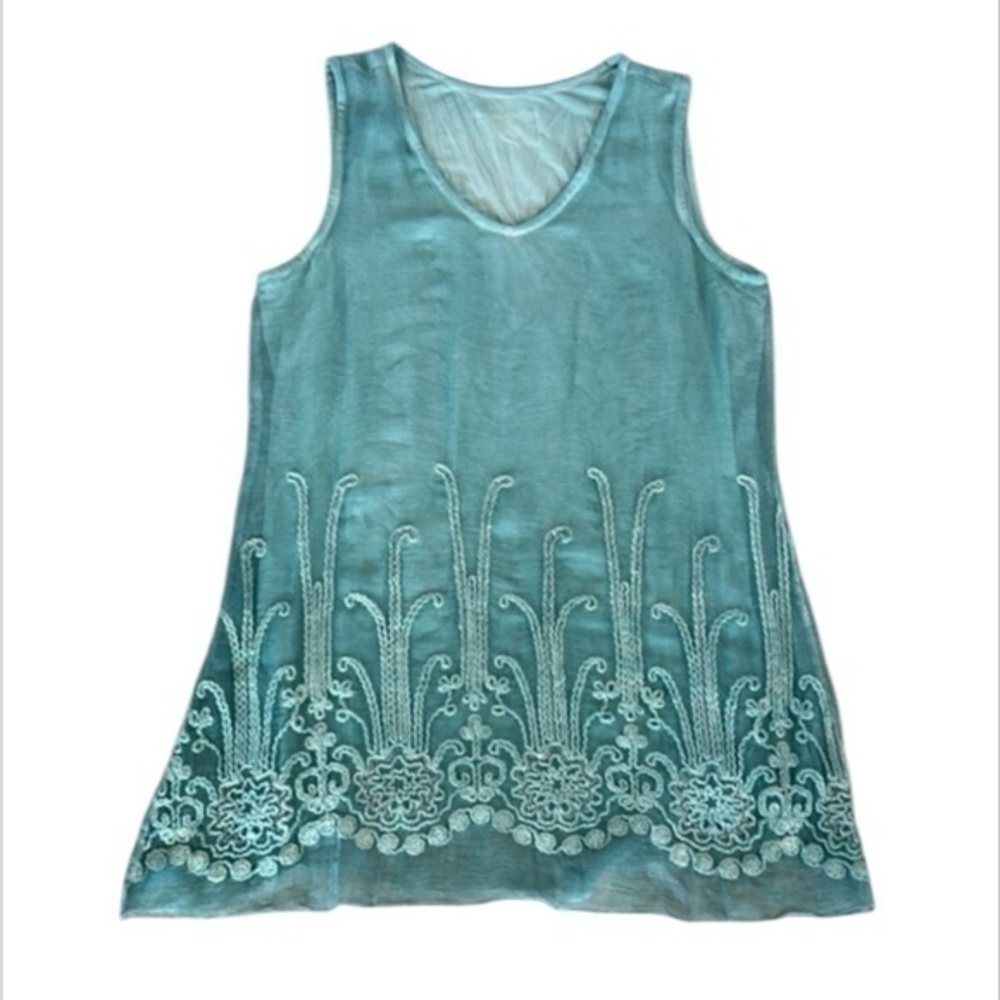 Soft Surroundings silk embroidered sleeveless tank top blouse size small